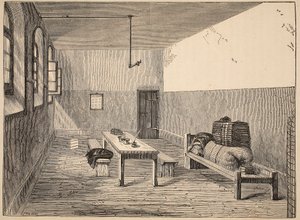 Condemned Cell, Newgate, illustrasjon fra The Criminal Prisons of London og Scenes from Prison Life av Henry Mayhew og John Binny, pub. 1862 av English School