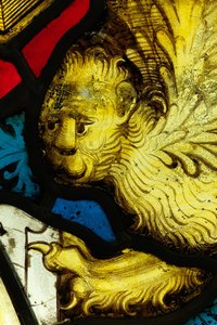 Bevart seksjon fra Great East Window ved York Minster: «Åpningen av det første seglet» av English School