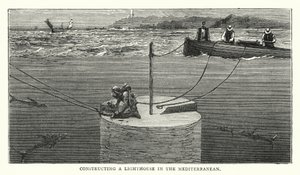 Konstruere et fyrtårn i Middelhavet (farget gravering) av English School
