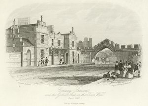 Conwy Station og den gotiske buen i bymuren, bygget 1847 av English School
