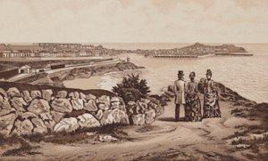 Cornwall: St Ives fra sør (litho) av English School