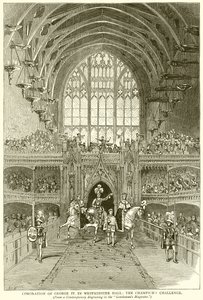 Kroningen av George IV. i Westminster Hall: The Champions Challenge av English School