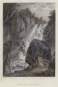 Corra Linn, nær Lanark, Skottland (farget gravering) av English School