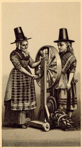 Costumes of Wales: Spinning Genny (litho) av English School