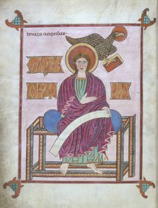 Cott Nero DIV f.209v St. John med hans symbol, fra Lindisfarne-evangeliene, 710-721 (vellum) av English School