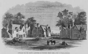 Hytter for kronarbeiderne i Windsor Great Park (gravering) av English School