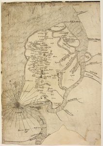 Cotton Augustus I.i f.51 Kart over Isle of Sheppey tilskrevet kartograf Robert Lythe av English School