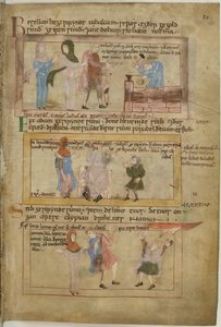 Cotton Claudius B IV fol.10 Lamech og hans to koner og hans sønn, Tubalcain, smeden, på jobb (vellum) av English School
