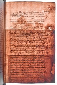 Bomull MS Faustina F III, f. 107r (gjennomsiktig lys) av English School
