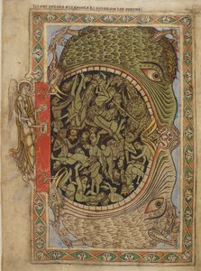 Bomull Nero C IV f.39 Helvetes kjever festet av en engel, fra Psalter of Henry of Blois, c.1121-61 (vellum) av English School