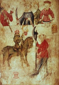 Cotton Nero Ms A X, f.94v: The headless Green Knight in Arthur