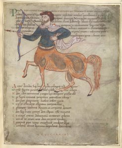 Cotton Tiberius B. V, del 1, f.37 'Skytten', illustrasjon fra 'Ciceros Aratus' (vellum) av English School