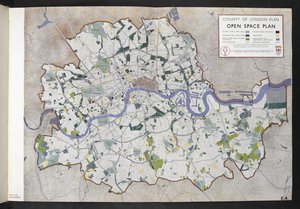 County of London Open Space Plan / utarbeidet for London County Council av J.H. Forshaw og Partick Abercrombie av English School