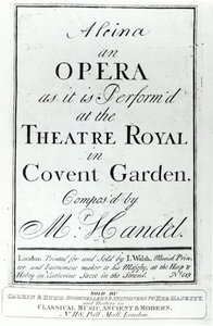 Omslag til Noter for Alcina, en opera av Handel, utgitt i 1735 av English School