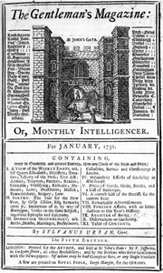 Forside av den første utgaven av The Gentlemans Magazine, utgitt januar 1731 av English School