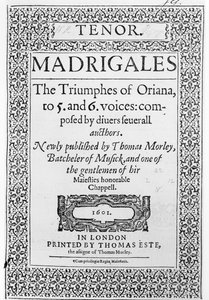 Omslag til tenordelen av The Triumphes of Oriana, utgitt av Thomas Este, 1601 av English School