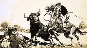 Cowboyer i den australske utmarken prøver å tau en okse av English School