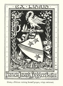 Crest, en pelikan som selv vulner seg, vingene påskrevet (gravering) av English School