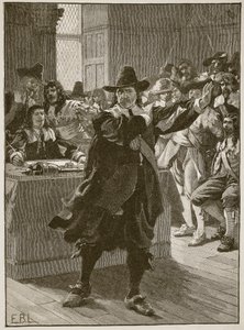 Cromwell taler for det lange parlamentet for siste gang, illustrasjon fra Cassells Illustrated History of England (sepiafoto) av English School