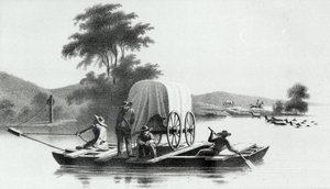 Überquerung des Platte Mouth of Deer Creek, aus Exploration and Survey of the Valley of the Great Salt Lake of Utah von Howard Stansbury, veröffentlicht 1852 von English School