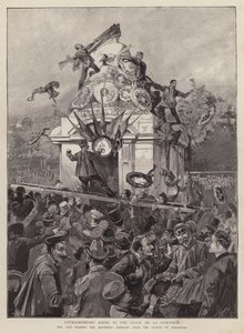 Folkemengder river ned sørgende emblemer fra statuen av Strasbourg på Place de la Concorde, Paris av English School