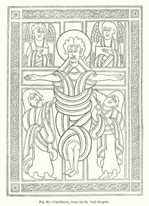 Korsfestelse, fra St Gall-evangeliene (gravering) av English School