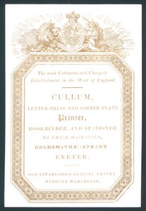 Cullum, Letter-Press og Copper-Plate Printer, handelskort av English School