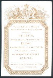Cullum, Letter-Press og Copper-Plate Printer, handelskort av English School