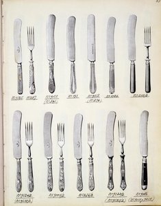 Bestikkdesign, fra en handelskatalog over innenlandske varer og tilbehør, ca. 1890-1910 av English School