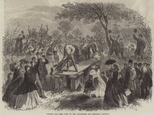 Å kutte den første torven til Chichester og Midhurst Railway (gravering) av English School