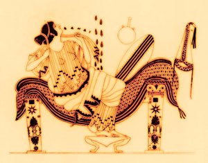 Danae and the golden shower, illustrasjon fra "Greek Vase Paintings" av J. E. Harrison og D. S. MacColl, utgitt 1894 av English School