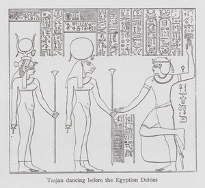 Dans: Trajan danser foran de egyptiske gudene (litho) av English School