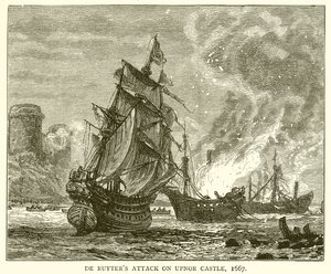 De Ruyters Angriff auf Upnor Castle, 1667 von English School