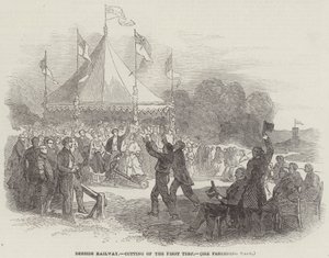 Deeside Railway, kutting av den første torven (gravering) av English School