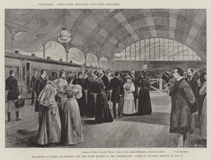 Dronning Wilhelminas og dronningens regent av Nederland, scene på Victoria Station 9. mai (litho) av English School