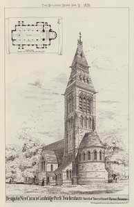 Design for New Church, Cambridge Park, Twickenham, Sketch of Tower and Chancel (gravering) av English School