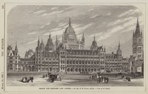 Design for Proposed Law Courts, av Mr E M Barry, ARA, View in the Strand (gravering) av English School