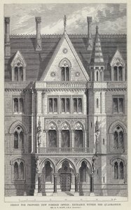 Design for foreslått nytt utenrikskontor, inngang i firkanten (gravering) av English School