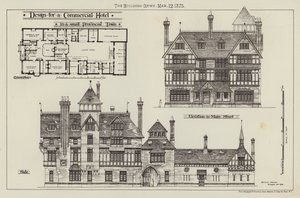 Design for et kommersielt hotell, i en liten provinsby (gravering) av English School