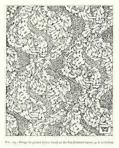 Design for trykt bomull basert på erten, diamantrepetisjon, 30 × 21 tommer (gravering) av English School