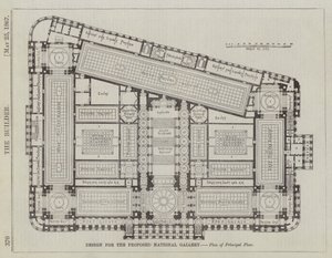 Design for det foreslåtte nasjonalgalleriet, plan over hovedetasje (gravering) av English School