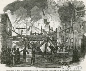 Ødeleggelse av brann av Kirkmans Pianoforte-fabrikk, Dufours Place, Broad Street, Golden Square av English School
