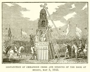 Ødeleggelse av Cheapside Cross og Burning of Book of Sports, 5. mai 1643 av English School