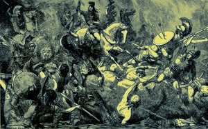 Ødeleggelse av den athenske hæren på Sicilia, illustrasjon fra The Illustrated History of the World, publisert ca. 1880 (digitalt forbedret bilde) av English School