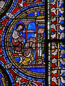 Detalj fra en av bibelvinduene som viser St. Peters forkynnelse av English School