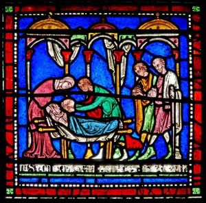 Detalj fra Miracle Window som viser historien om Richard av Sunieves av English School