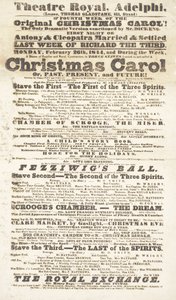 Dickens playbill: A Christmas Carol på Adelphi Theatre Royal, 26. februar 1814 av English School