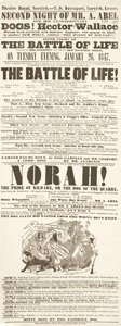 Dickens playbill: The Battle of Life, på Theatre Royal, Norwich, 26. januar 1847 av English School