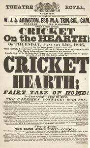 Dickens playbill: The Cricket on the Hearth på Theatre Royal, Derby, 15. januar 1846