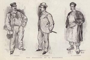 Forkledninger brukt av den parisiske politidetektiven Gustave Rossignol (litho) av English School